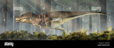 Una Grasa Tyrannosaurus Rex Se Encuentra En Un Bosque Prehistórico El