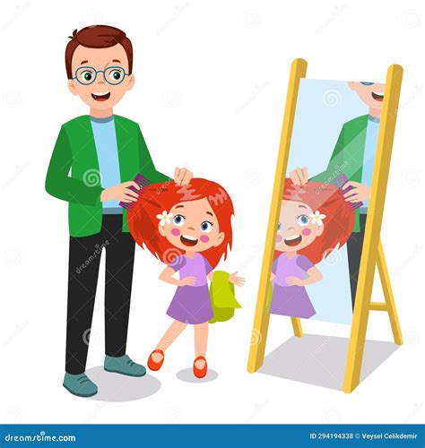 Father Combing His Daughter S Hair Stock Illustration - Illustration of