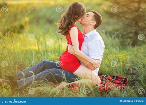 Hot Young Couple Kissing In Park Stock Image Image Of Autumn Holding