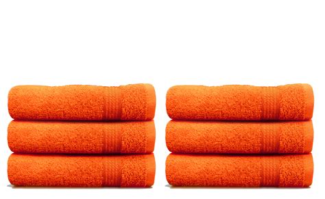 Solid Orange 6 Piece 100 Cotton Hand Towel