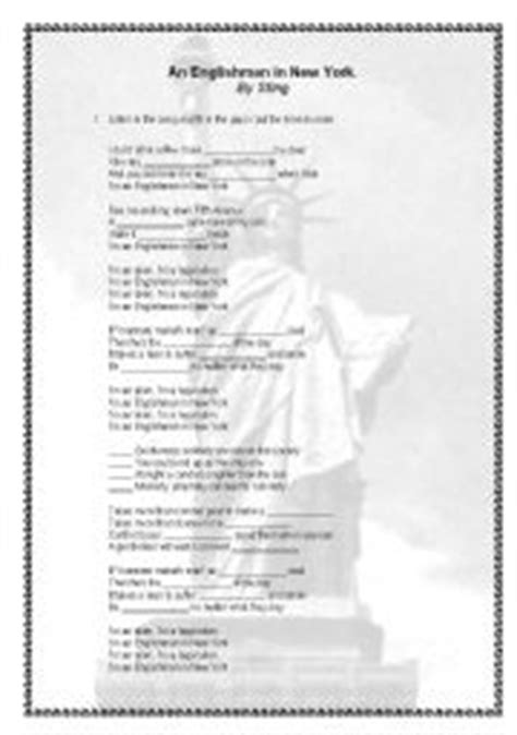 Why not add your own? An Englishman in New York song lyrics - ESL worksheet by ...