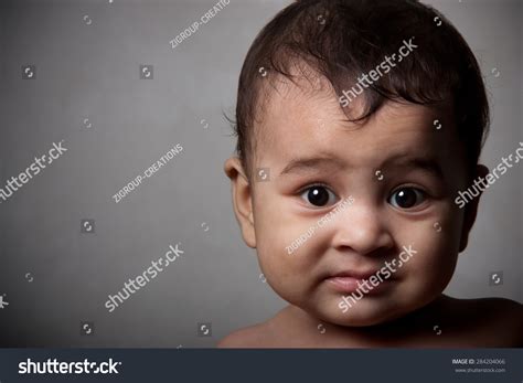 Close Portrait Surprised Indian Baby Boy Stock Photo 284204066
