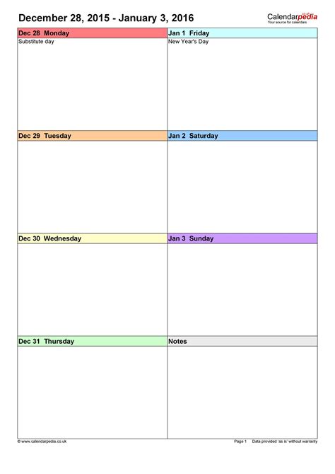 7 Day Printable Weekly Calendar Calendar Printables Free Templates