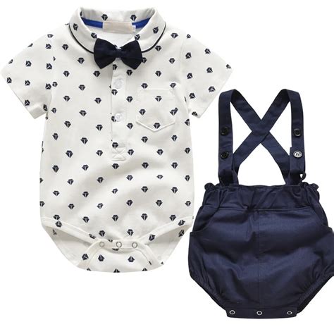 Summer Newborn Boy Clothing Set Romper Strap Shorts Baby Suit Bow Tie