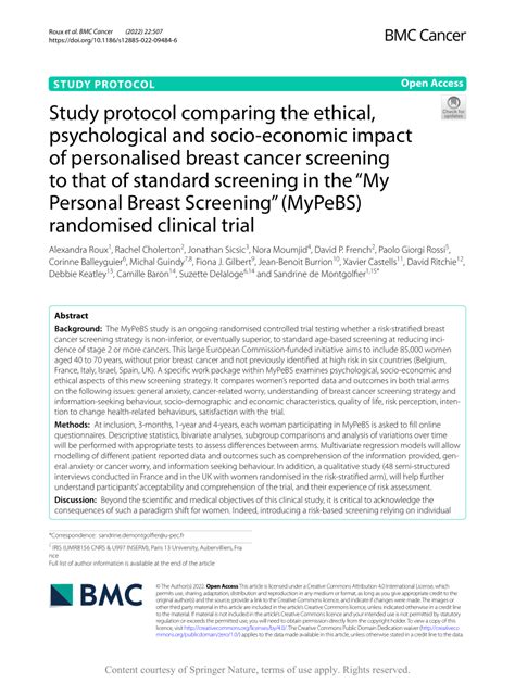 PDF Study Protocol Comparing The Ethical Psychological And Socio Economic Impact Of
