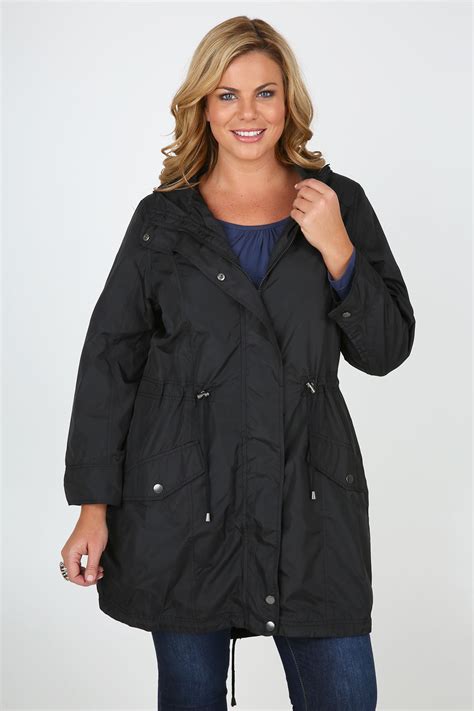 Black Lightweight Parka With Hood And Navy Lining Plus Size 16 To 36