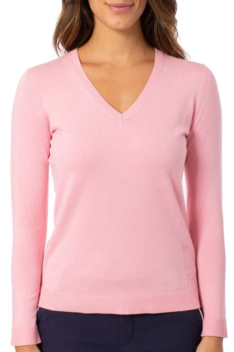 Golftini Light Pink Long Sleeve V Neck Sweater Womans Golf Tops