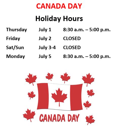 Canada Day Office Hours Rm Of Canwood 494