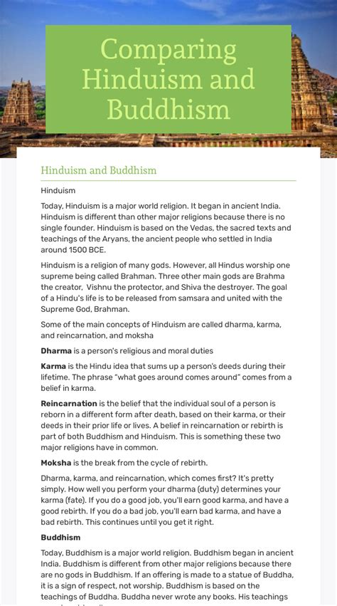 Comparing Hinduism And Buddhism Interactive Worksheet By Matthew
