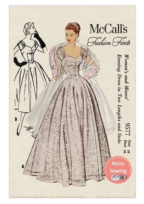 1950s Ball Gown In Two Lengths Pdf Sewing Pattern Bust 34 Etsy Norway