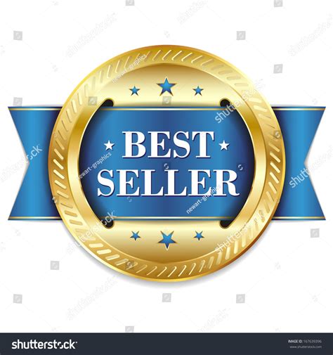 Blue Gold Best Seller Badge With Ribbon Stock Vector Illustration