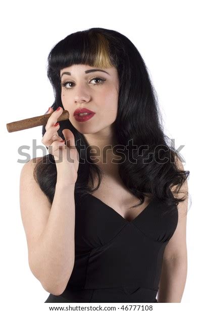 Lovely Pinup Model Black Dress Smoking Stock Photo 46777108 Shutterstock