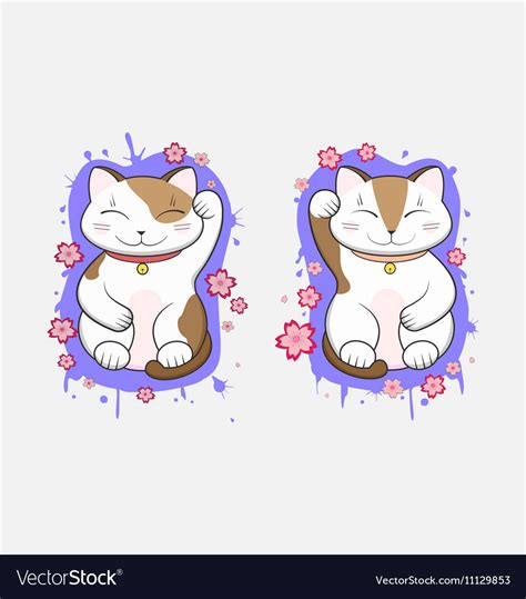 Kawaii Maneki Neko Lucky Cats Set Of Two Vector Image