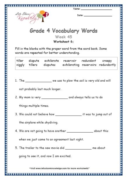 Words And Their Meanings Worksheets K5 Learning 5th Grade Vocabulary
