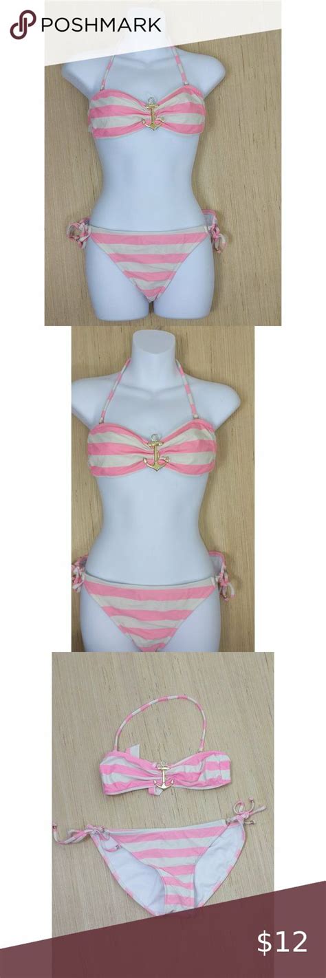 Xhilaration Pink White Striped Nautical Bikini In 2020 Nautical