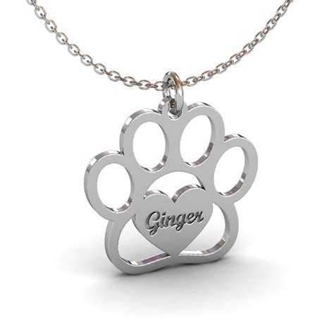 Custom Paw Name Necklace Dog Paw Necklace With Engrave Name Etsy