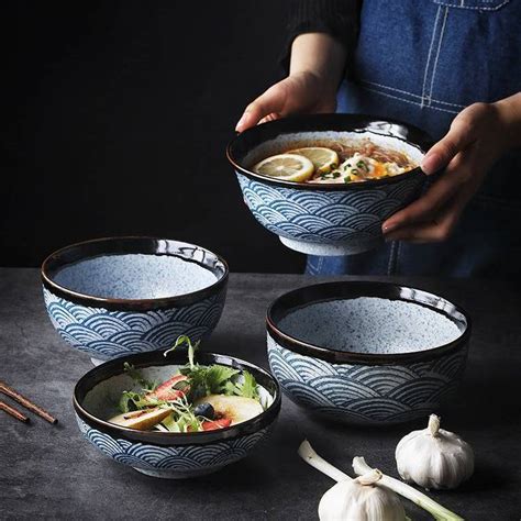 Hand Painted And Hand Glazed Japanese Ceramic Ramen Bowl With Classic