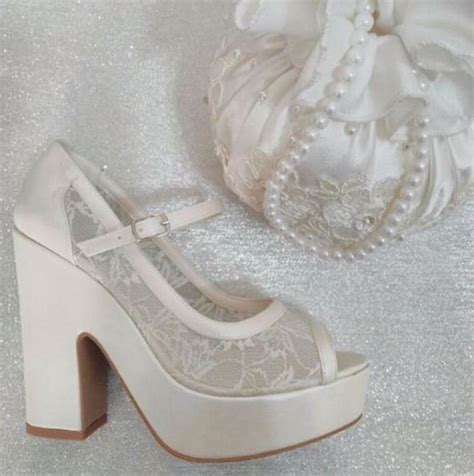 Platform Wedding Shoes For Bride Medium Heel Wedding Shoe For Etsy