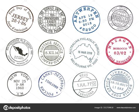 Postage Service Mail Post Delivery Ink Stamps Stock Vector Image By
