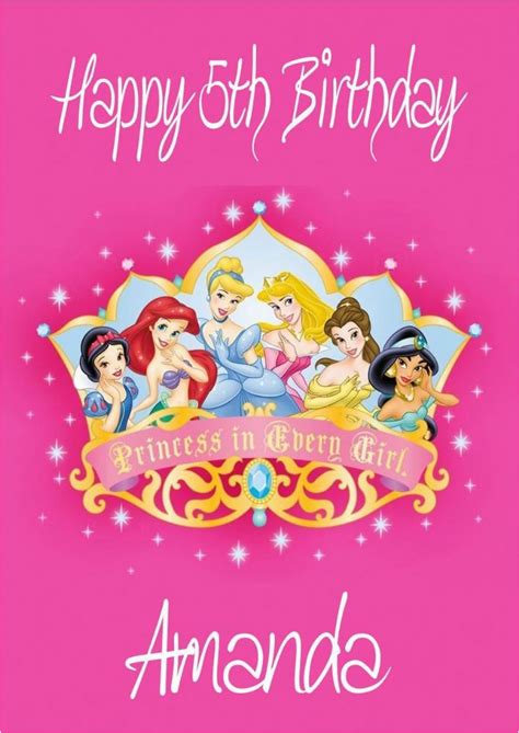 Disney Princess Happy Birthday Card Personalised Disney Princess