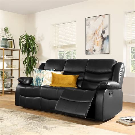 Sorrento Black Leather 3 Seater Recliner Sofa Furniture Choice