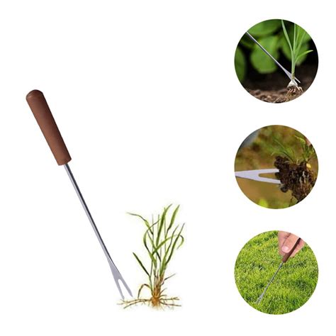 Manual Weeder Fork Mini Stainless Steel Wooden Handle Gardening Weeding