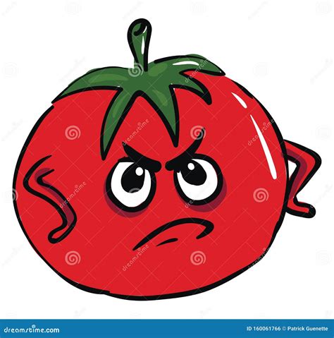 Angry Red Tomato Kawaii Cartoon Style Vector Illustration