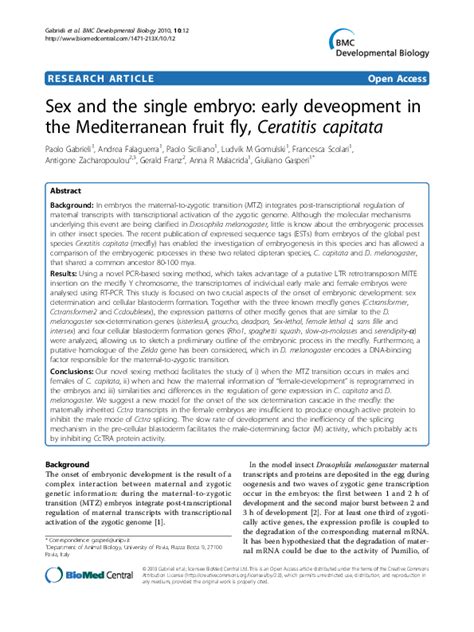 Pdf Sex And The Single Embryo Early Deveopment In The Mediterranean