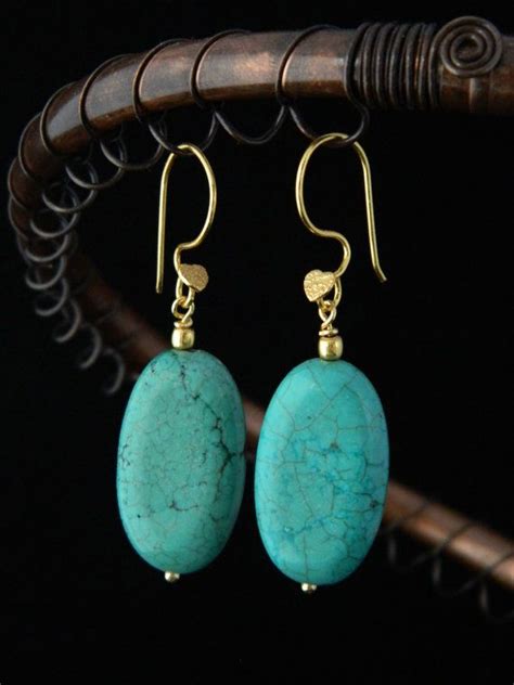 Turquoise Magnesite Earrings Large Earrings Ct Gold Etsy Magnesite