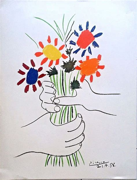 Picasso Pablo Le Bouquet De Fleurs 1958 Lithograph Hand Signed In The