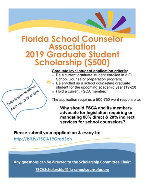 The department of education, cta is pleased to announce sikyong professional scholarship program (spsp) in par. 2019 FSCA Graduate Student Scholarship Announcement | Florida School Counselor association