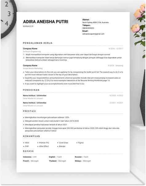 Template CV ATS Friendly Bahasa Indonesia V Gratis