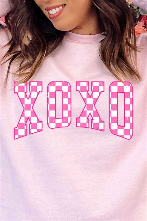 pink checkerboard xoxo unisex nublend crew sweatshirt wholesale