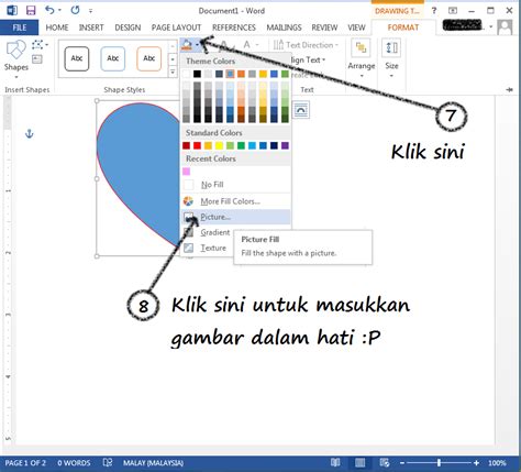 Walaupun microsoft word pada dasarnya adalah program pengolah kata, perangkat lunak ini juga menyediakan sejumlah fungsi untuk memanipulasi gambar. Cara Buat Bendera Malaysia Bentuk Hati Guna Microsoft Word ...