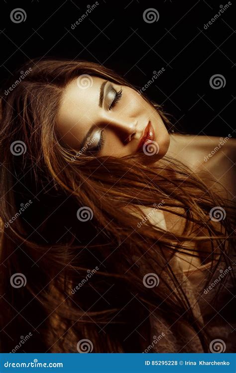 Portrait Of Brunette Girl With Long Hair Stock Photo Image Of Long Toning
