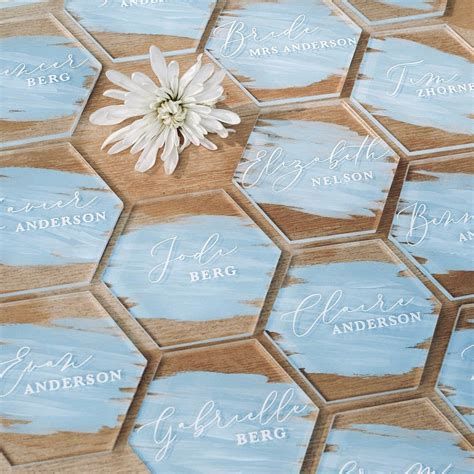Hexagon Acrylic Place Cards Custom Painted Back First Etsy Wedding