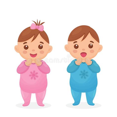 Two Cute Twin Babies A Baby Girl And A Baby Boy Stock Illustration
