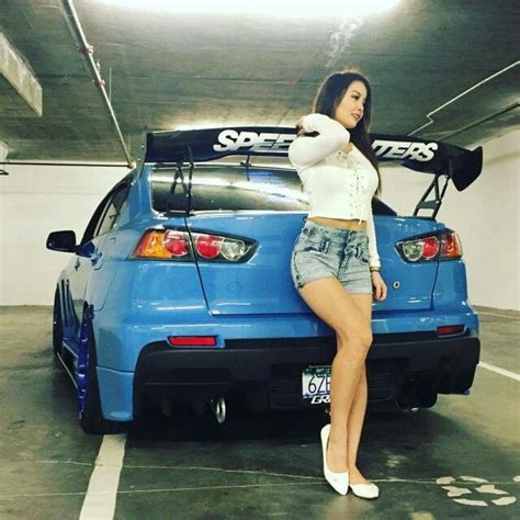 big wing evo x with girl model sexy cars jdm girls mitsubishi lancer evolution