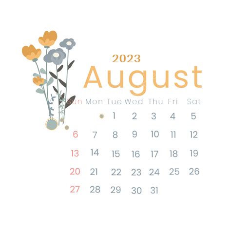 August 2023 Calendar With Elegant Flower Theme August 2023 Elegant