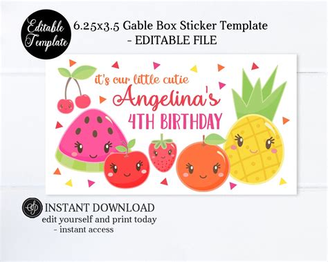 Tutti Fruitti Birthday Party Favor Stickers Editable Gable Etsy