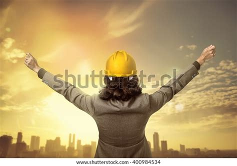Back View Architect Raise Hand Looking Stock Photo 400984534 Shutterstock