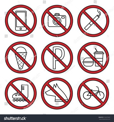 Vektor Stok Set Ban Icons Prohibited Symbols Shop Tanpa Royalti