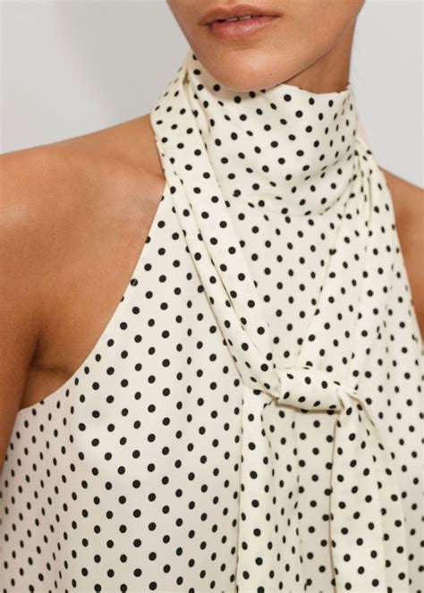 Polka Dot Halterneck Pussybow Top Creamblack