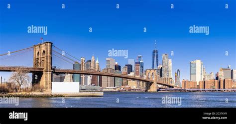 Brooklyn Bridge With Cityscape Of Lower Manhattan Skyscrapers Skylines