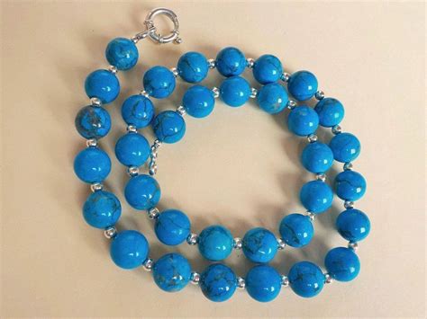 Vintage Turquoise Mm Beads Sterling Silver Necklace Vintage