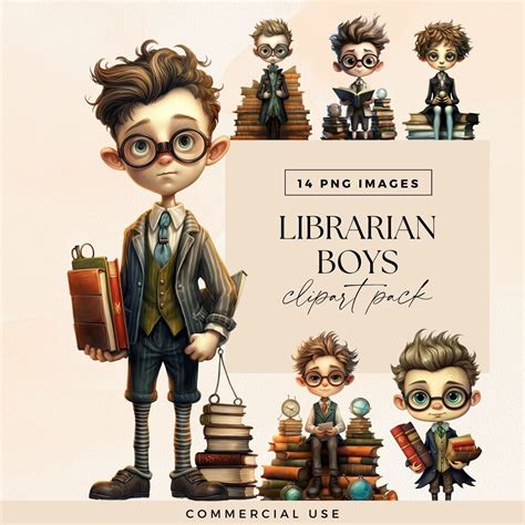 Quirky Librarian Boys Clipart Library Book Pile Clip Art Bookish Junk