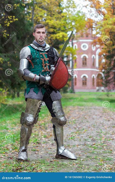 Brave Knight Ready For Battle Fighter Powerful Medieval Stock Photo