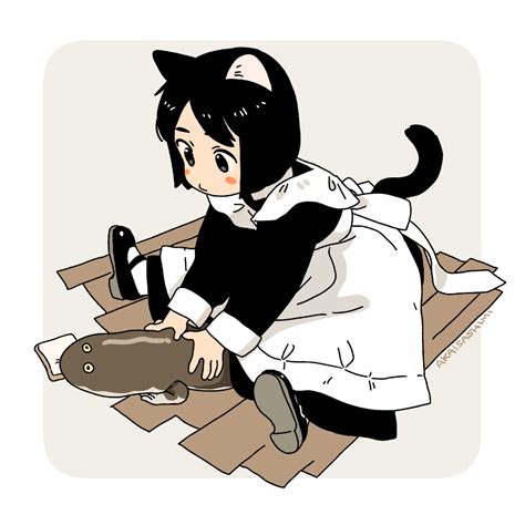 Safebooru 1girl Akai Sashimi Animal Ears Black Hair Blush Stickers