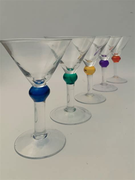 vintage assorted color ball stem martini glasses set of 5 etsy