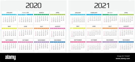 Plantillas De Calendario Para 2020 Y 2021 Ilustraci 243 N Del Vector
